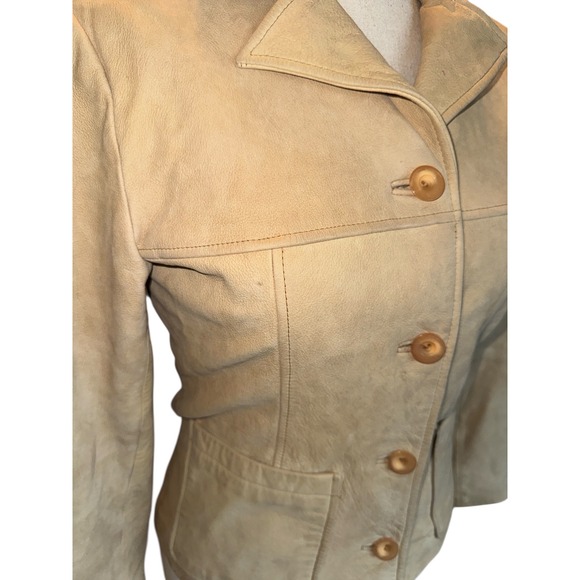 Vintage 90s Nine West Beige Soft Lather Button Up Jacket Women's Small - Picture 7 of 12